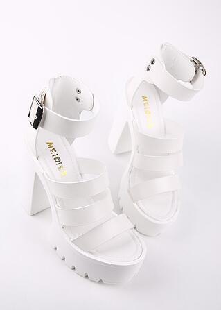 Shein White Strappy Buckle Ankle Platform Sandals