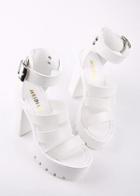 Shein White Strappy Buckle Ankle Platform Sandals