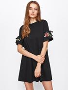 Shein Embroidered Drawstring Sleeve Swing Dress