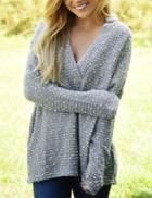 Shein Grey V Neck Jacquard Loose Sweater