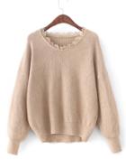 Shein Lace Insert V Cut Drop Shoulder Sweater