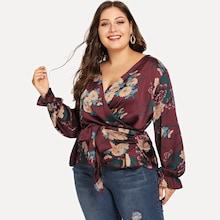 Shein Plus Floral Print V-neck Blouse