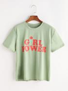 Shein Light Green Letter Print Short Sleeve T-shirt