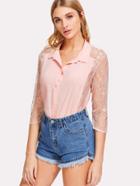 Shein Lace Sleeve And Hem Blouse