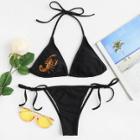 Shein Embroidered Scorpion Self Tie Bikini Set