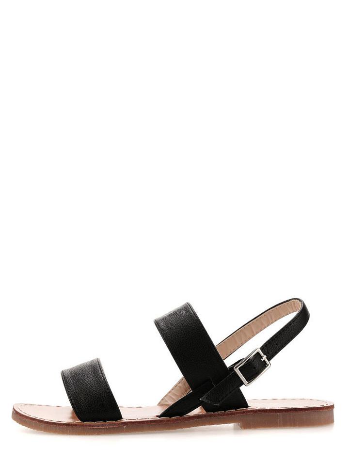 Shein Black Toe-ring Faux Leather Sandals