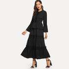 Shein Bell Sleeve Lace Contrast Tiered Dress