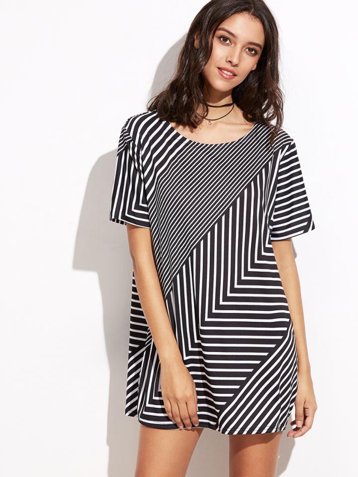 Shein Black And White Striped Tee Dress