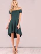 Shein Dark Green Off The Shoulder High Low Skater Dress