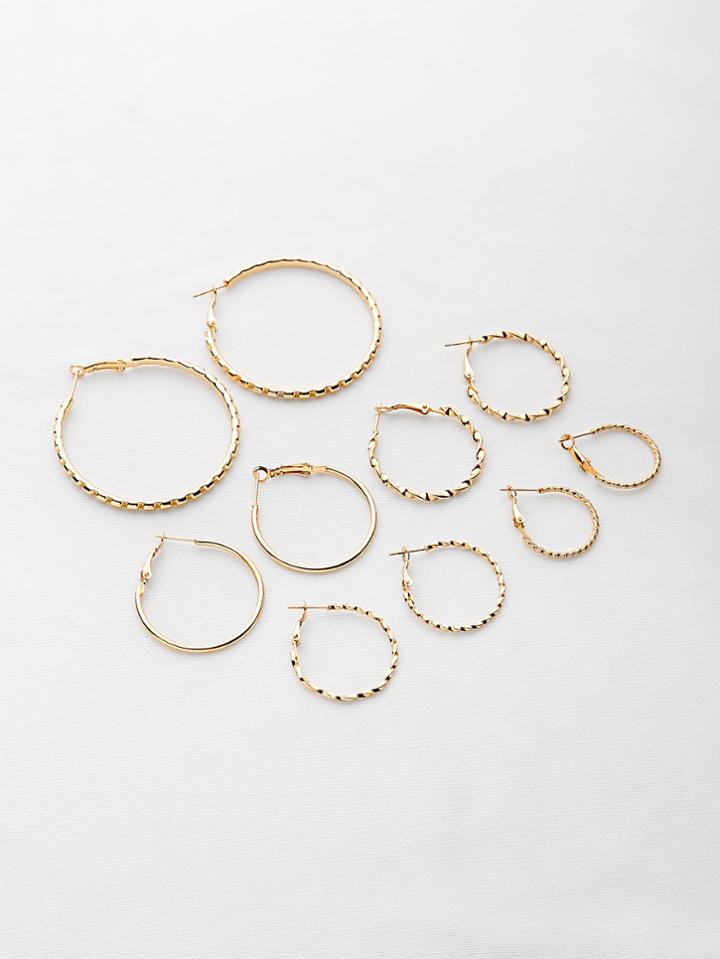 Shein Multi Shaped Textured Hoop Earrings Set