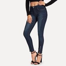 Shein Pearl Beaded Slit Hem Jeans