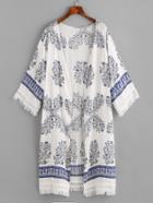 Shein Botanical Print Fringe Hemline Cover Up