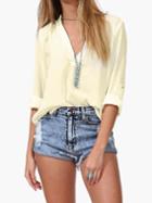 Shein Apricot V Neck Long Sleeve Loose Blouse
