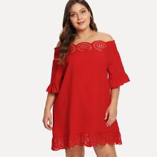 Shein Plus Ruffle Detail Laser Cut Off Shoulder Dress