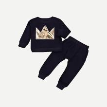 Shein Boys Crown Print Sweatshirt & Pants