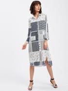 Shein Allover Printed Random Side Split Shirt Dress