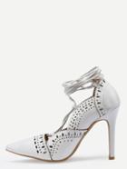 Shein White Laser Cut Lace-up Pointed Toe Pumps