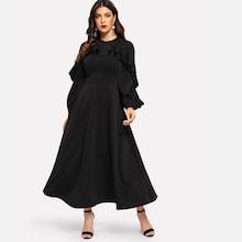 Shein Flounce Trim Bishop Sleeve Fit & Flare Dress