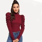 Shein Pearls Beaded Mock Neck Puff Sleeve Top