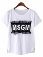 Shein White Letter Gauze Splicing T-shirt