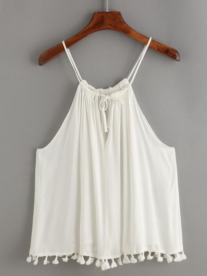 Shein Keyhole Halter Neck Tassel Trimed Cami Top