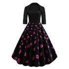 Shein 50s Lip Print Flare Dress