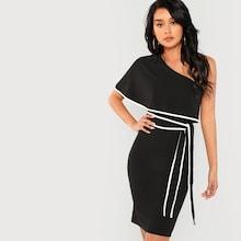 Shein Contrast Binding Flounce One Shoulder Dress