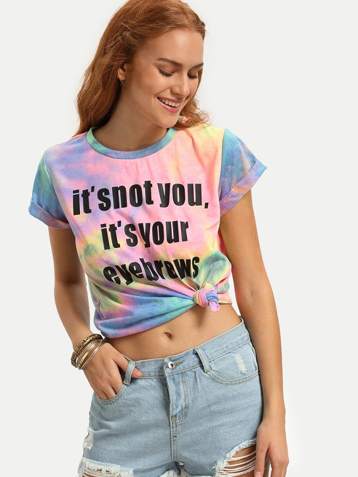 Shein Multicolor Print Cap Sleeve T-shirt