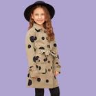 Shein Girls Pocket Front Belted Polka Dot Coat