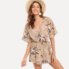 Shein Surplice Neck Overlap Ruffle Hem Floral Romper