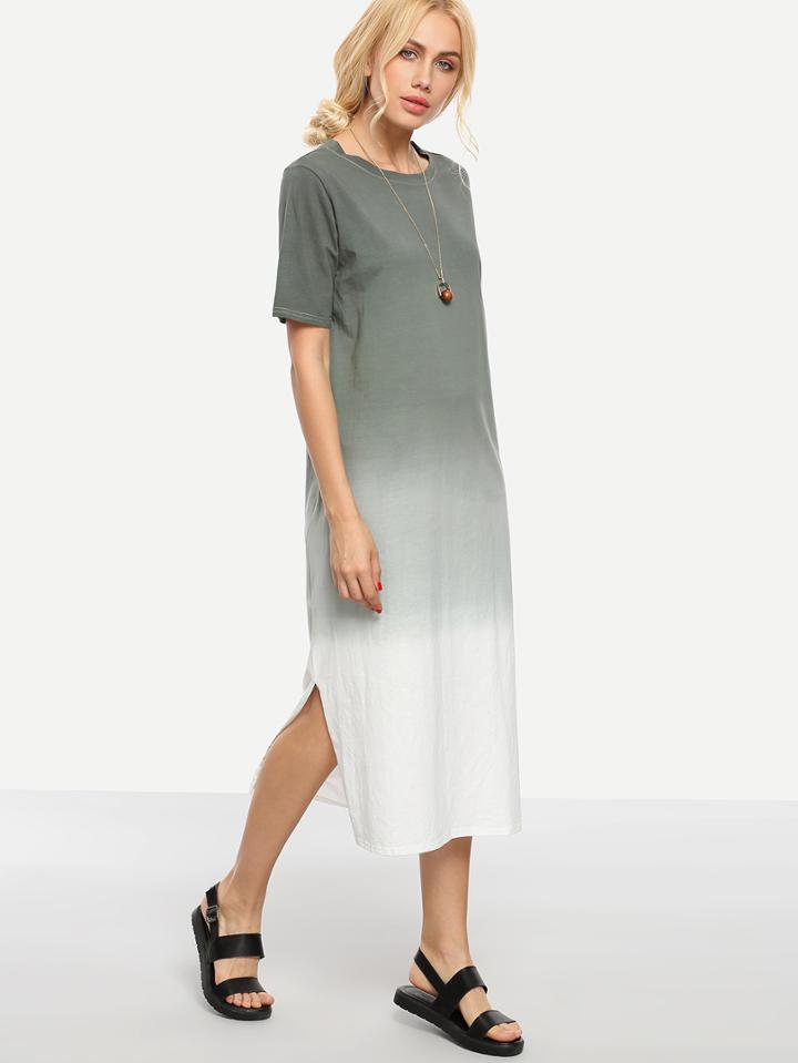 Shein Grey Ombre Side Slit Tee Dress