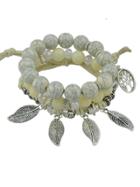 Shein Beige Color Boho Feather Charms Multilayers Elastic Beads Chain Bracelet