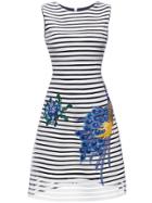 Shein White Striped Embroidered A-line Dress
