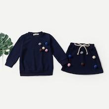 Shein Toddler Girls Pom Pom Detail Top With Skirt