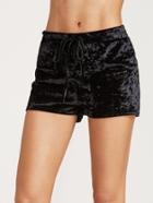 Shein Black Velvet Drawstring Waist Shorts
