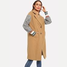 Shein Single Breasted Contrast Plaid Sleeve Coat