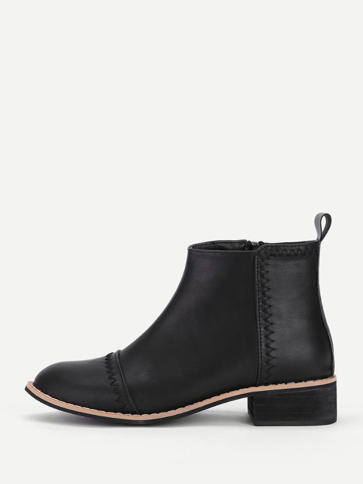 Shein Stitch Detail Block Heeled Ankle Boots