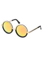 Shein Black Metallic Frame Orange Lenses Round Sunglasses