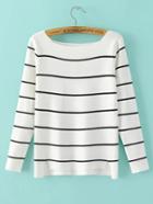 Shein White Striped Dip Hem Sweater