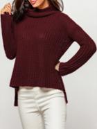 Shein Red High Neck Ripped Dip Hem Sweater