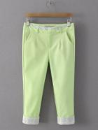 Shein Light Green Turn Up Zipper Fly Pants