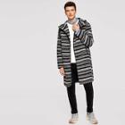 Shein Men Geo Striped Button Up Hooded Coat