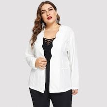 Shein Plus Pocket Front Scallop Solid Blazer