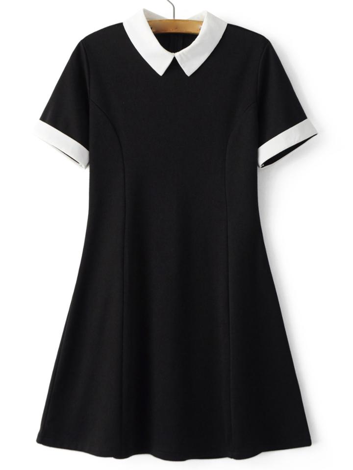 Shein Contrast Lapel Zipper Minimalist Flare Dress