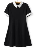 Shein Contrast Lapel Zipper Minimalist Flare Dress