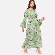Shein Plus Floral Print Cut Out Neck Dress