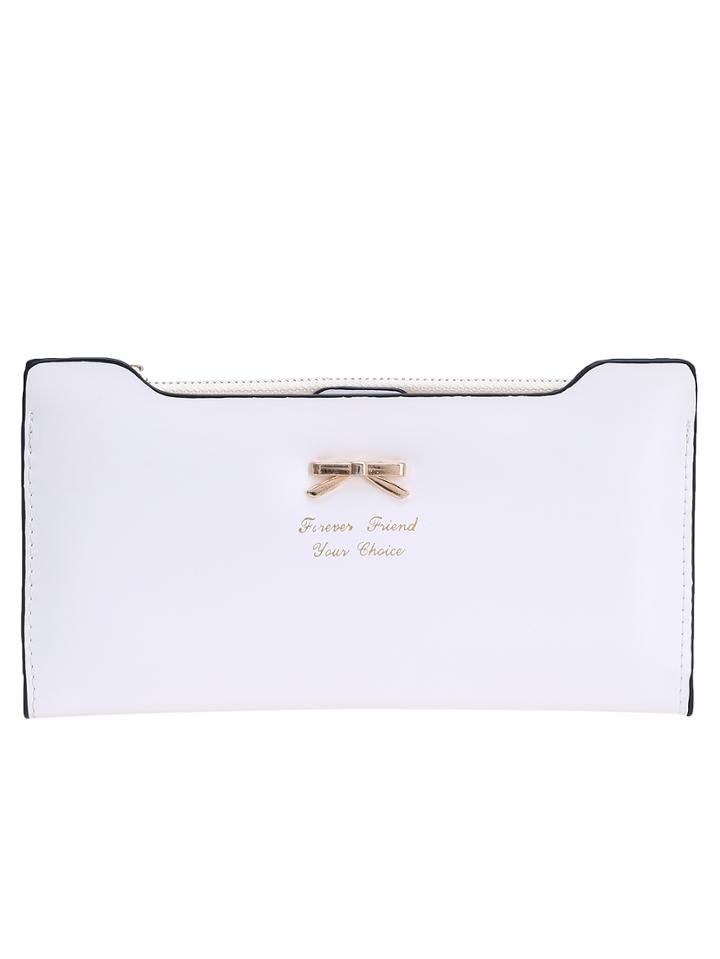 Shein White Pu Zipper Bow Multi- Card Wallet