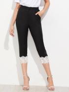 Shein Floral Lace Hem Capri Pants