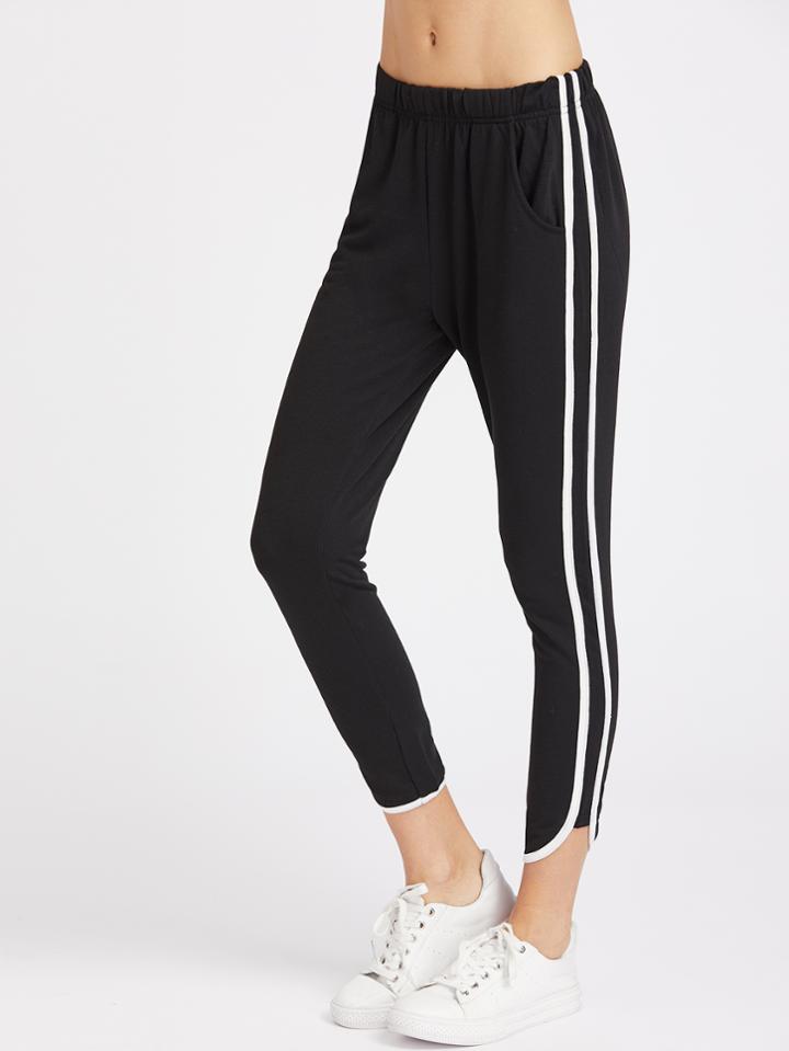 Shein Contrast Pinstripe Dolphin Hem Pants