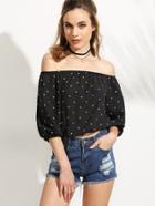 Shein Black Polka Dot Off The Shoulder Blouse